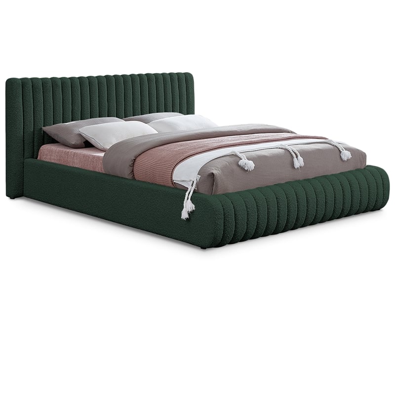 Meridian Furniture Nash Green Boucle Fabric King Bed