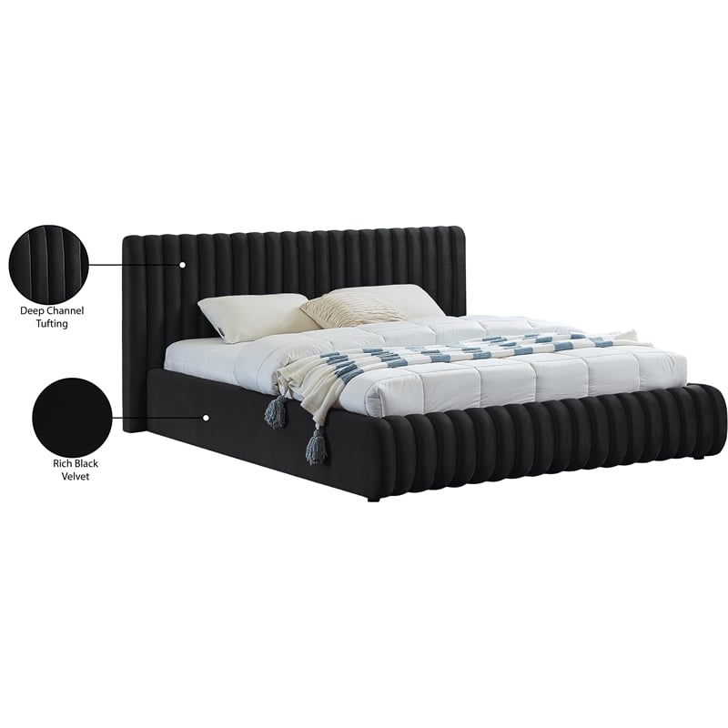 Meridian Furniture Nico Black Velvet Full Bed
