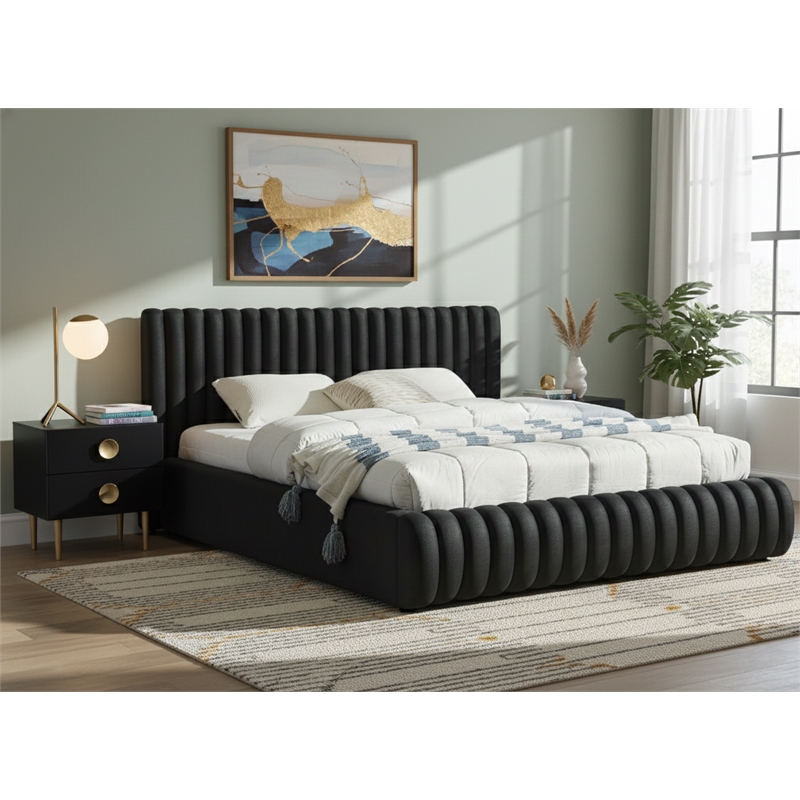 Meridian Furniture Nico Black Velvet Queen Bed