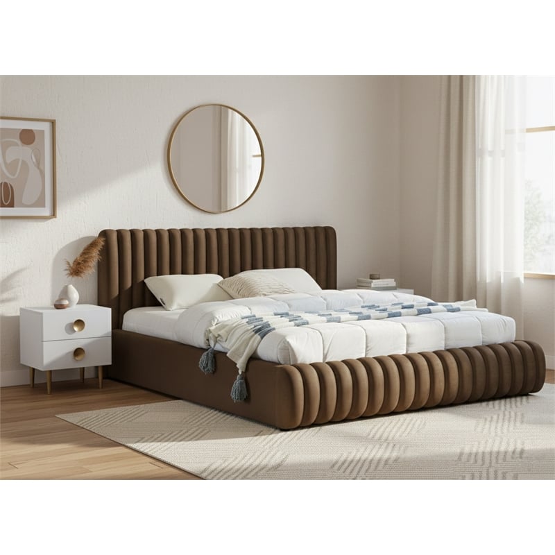 Meridian Furniture Nico Brown Velvet Queen Bed