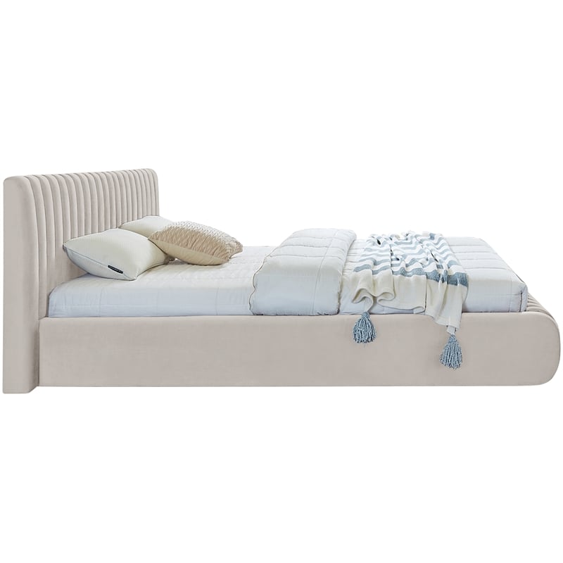 Meridian Furniture Nico Cream Velvet Queen Bed