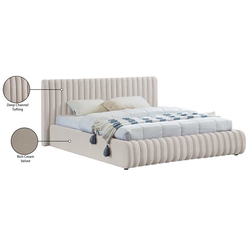 Meridian Furniture Nico Cream Velvet Queen Bed