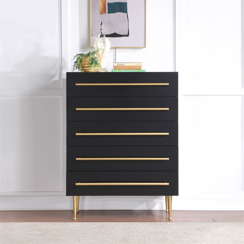 Meridian Furniture Marisol Black Chest with Gold Metal Legs and Handle