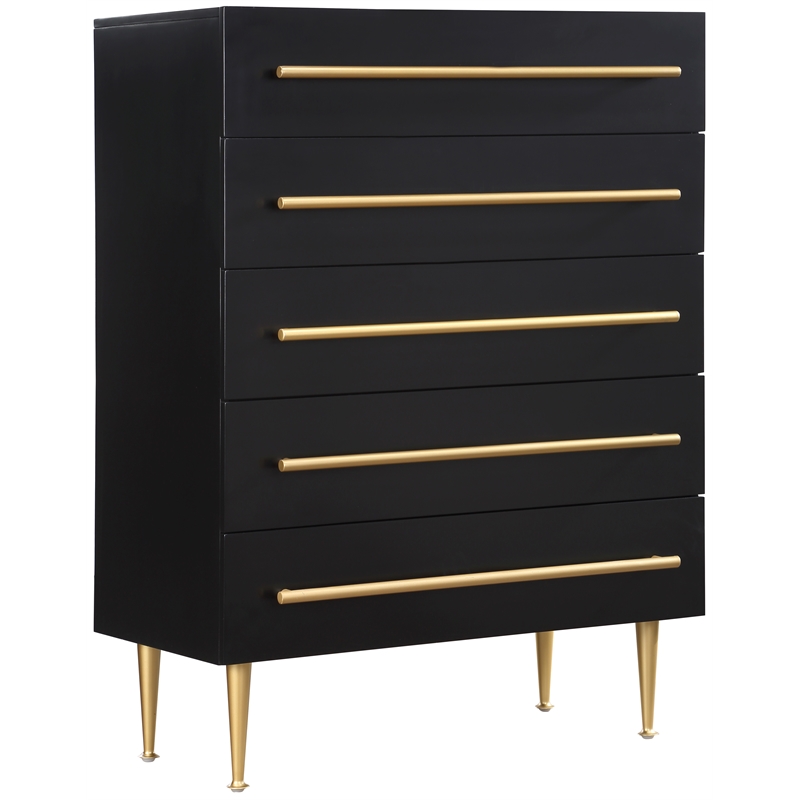 Meridian Furniture Marisol Black Chest with Gold Metal Legs and Handle