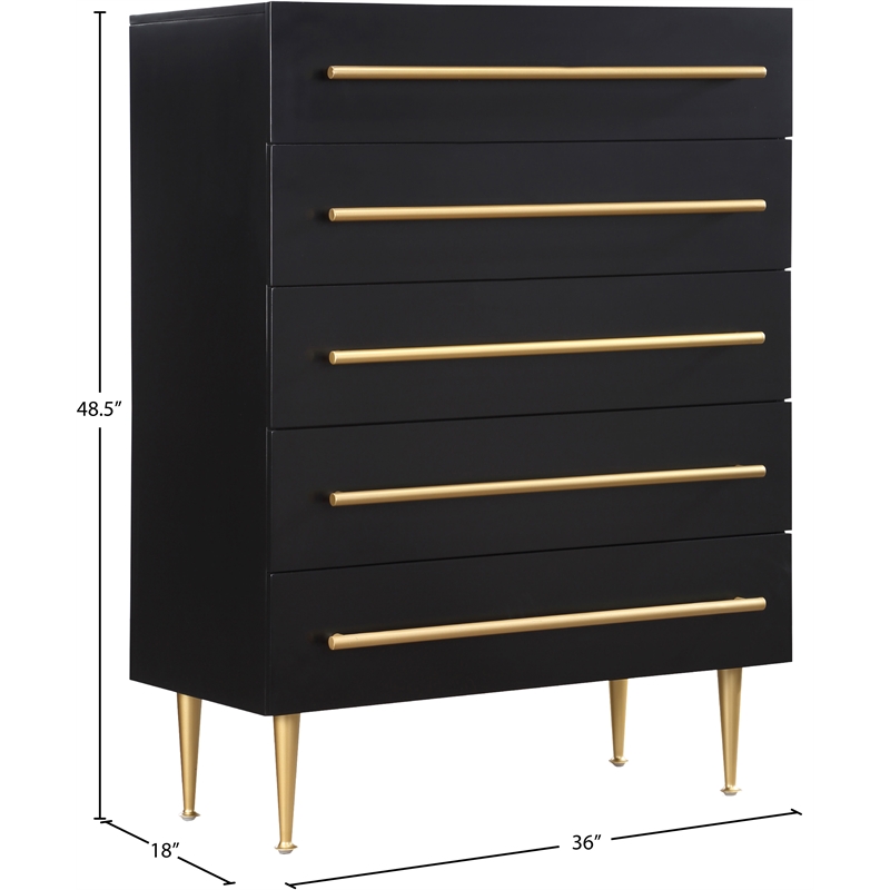 Meridian Furniture Marisol Black Chest with Gold Metal Legs and Handle