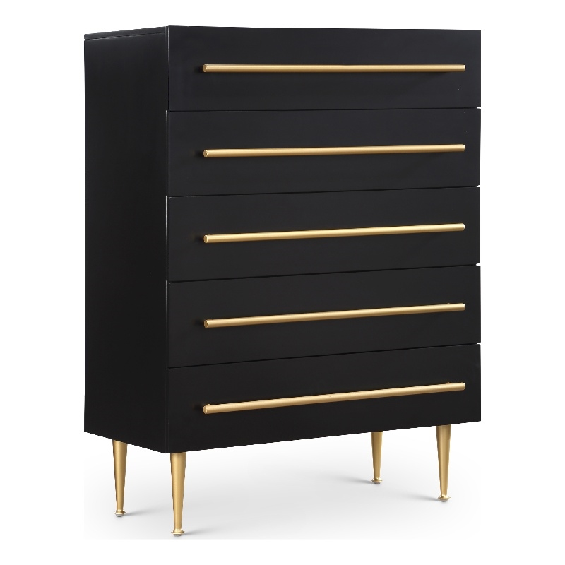 Meridian Furniture Marisol Black Chest with Gold Metal Legs and Handle