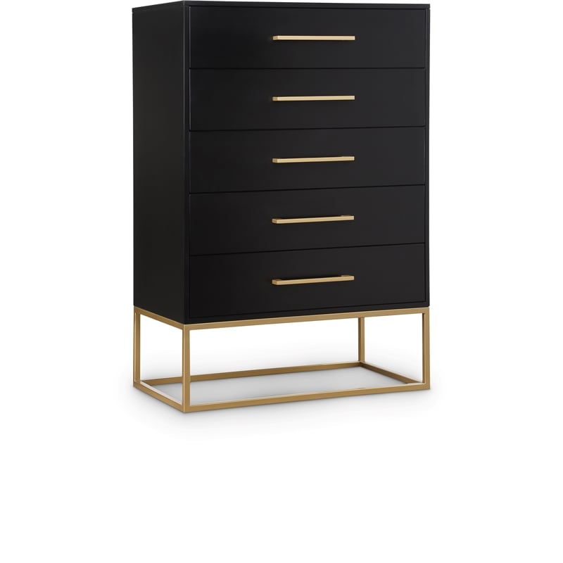 Meridian Furniture Maxine Black Chest with Gold Metal Legs and Handle