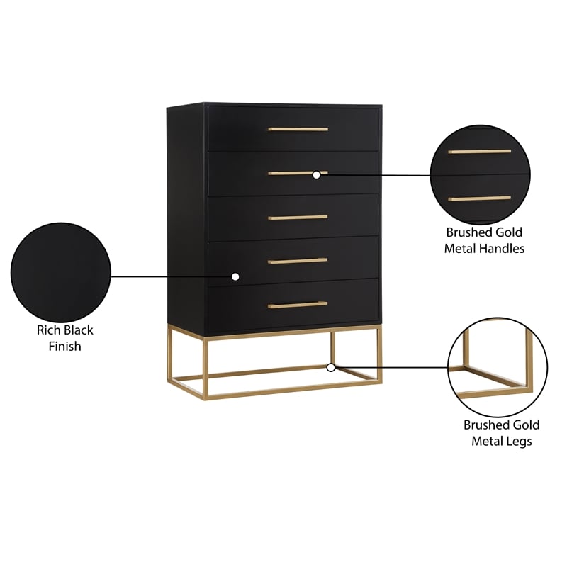 Meridian Furniture Maxine Black Chest with Gold Metal Legs and Handle