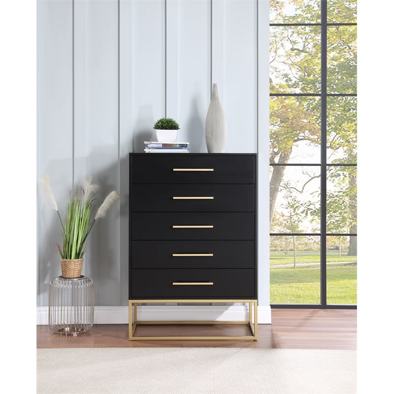 Meridian Furniture Maxine Black Chest with Gold Metal Legs and Handle