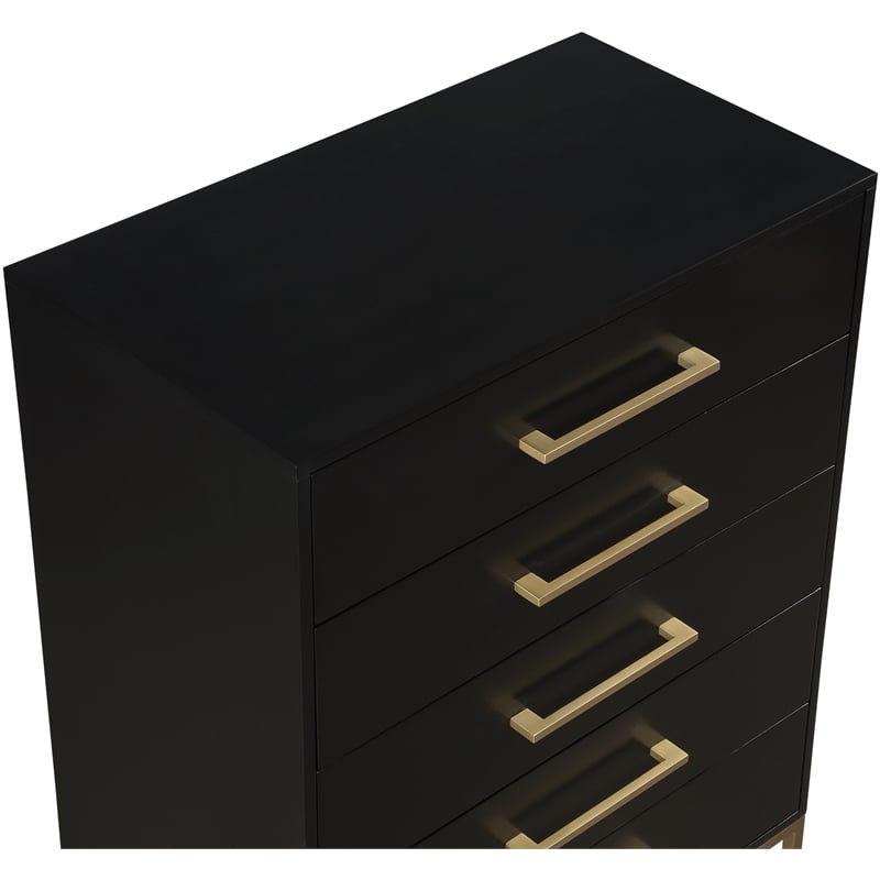 Meridian Furniture Maxine Black Chest with Gold Metal Legs and Handle