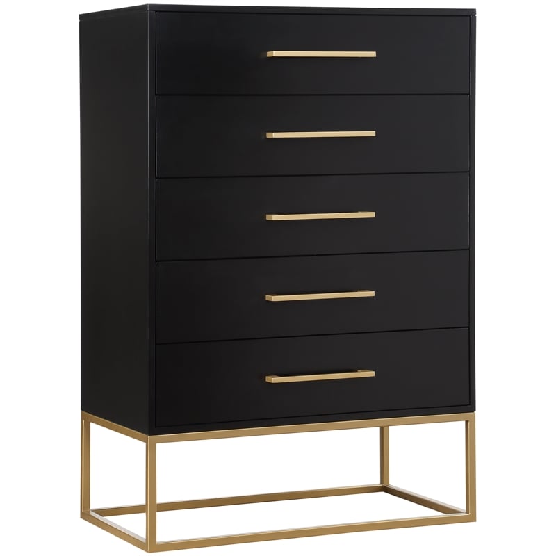 Meridian Furniture Maxine Black Chest with Gold Metal Legs and Handle