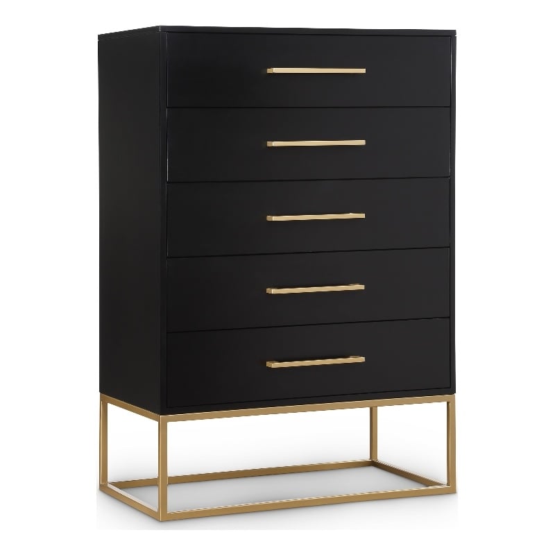 Meridian Furniture Maxine Black Chest with Gold Metal Legs and Handle