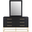 Meridian Furniture Maxine Black Dresser with Gold Metal Legs and Handle