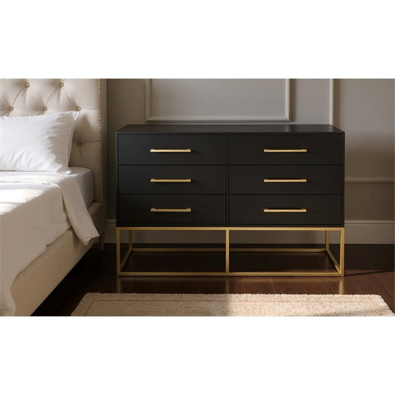 Meridian Furniture Maxine Black Dresser with Gold Metal Legs and Handle