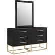 Meridian Furniture Maxine Black Dresser with Gold Metal Legs and Handle