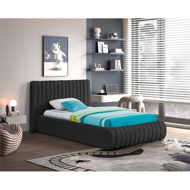 Meridian Furniture Nash Black Boucle Fabric Twin Bed