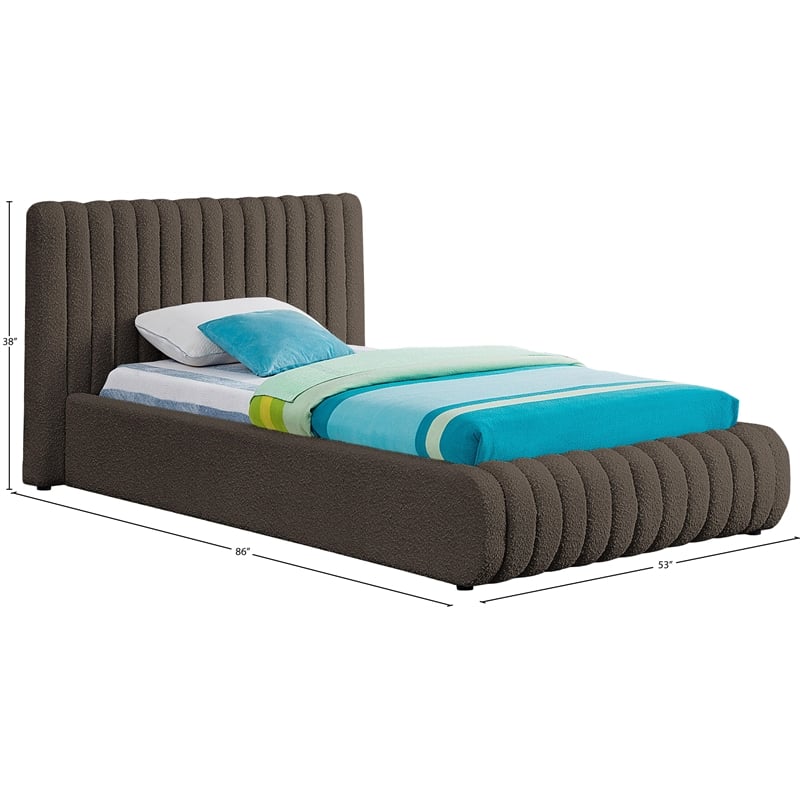 Meridian Furniture Nash Brown Boucle Fabric Twin Bed