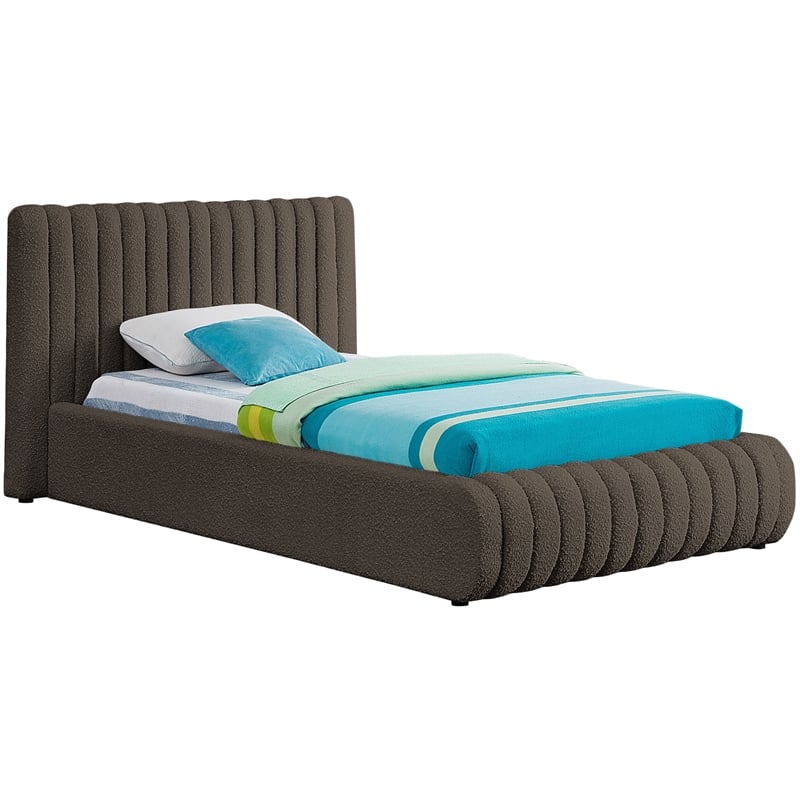 Meridian Furniture Nash Brown Boucle Fabric Twin Bed