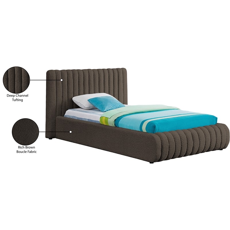 Meridian Furniture Nash Brown Boucle Fabric Twin Bed