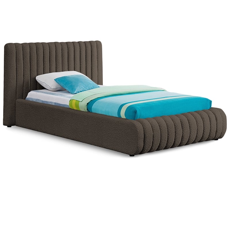 Meridian Furniture Nash Brown Boucle Fabric Twin Bed