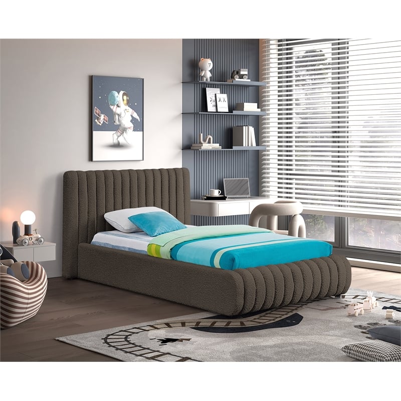 Meridian Furniture Nash Brown Boucle Fabric Twin Bed