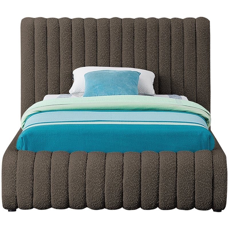 Meridian Furniture Nash Brown Boucle Fabric Twin Bed