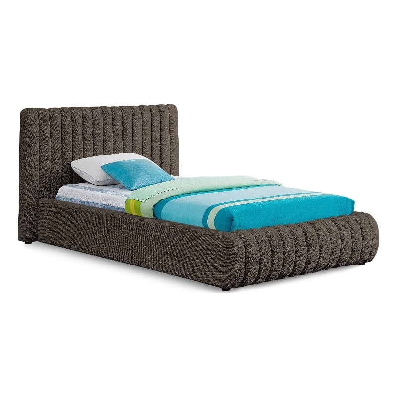 Meridian Furniture Nash Brown Boucle Fabric Twin Bed
