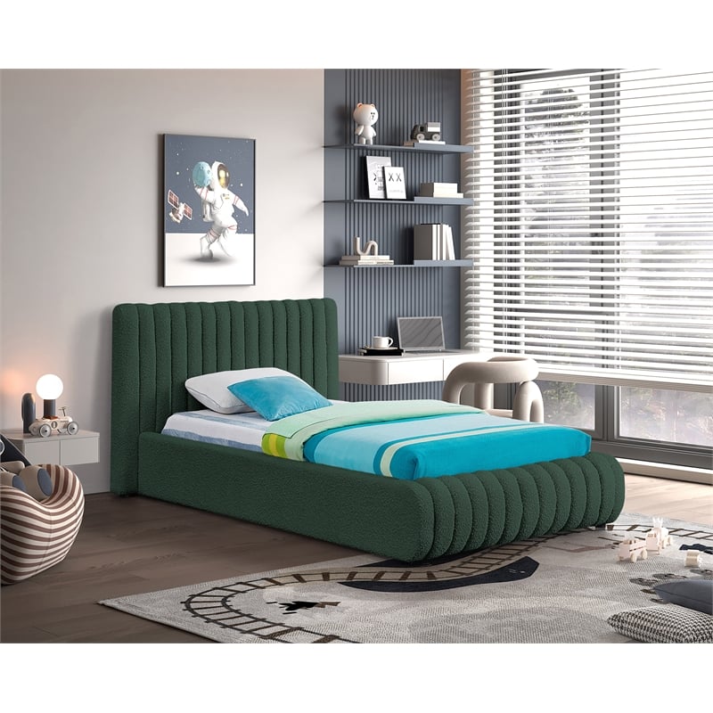 Meridian Furniture Nash Green Boucle Fabric Twin Bed