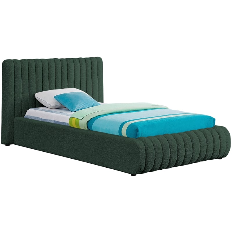 Meridian Furniture Nash Green Boucle Fabric Twin Bed