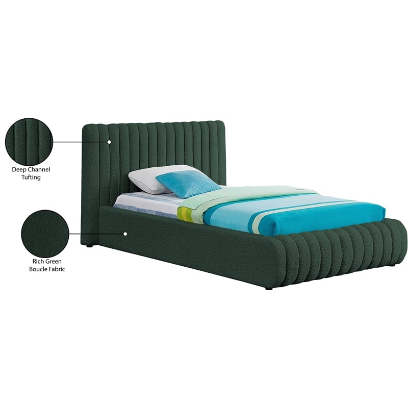 Meridian Furniture Nash Green Boucle Fabric Twin Bed