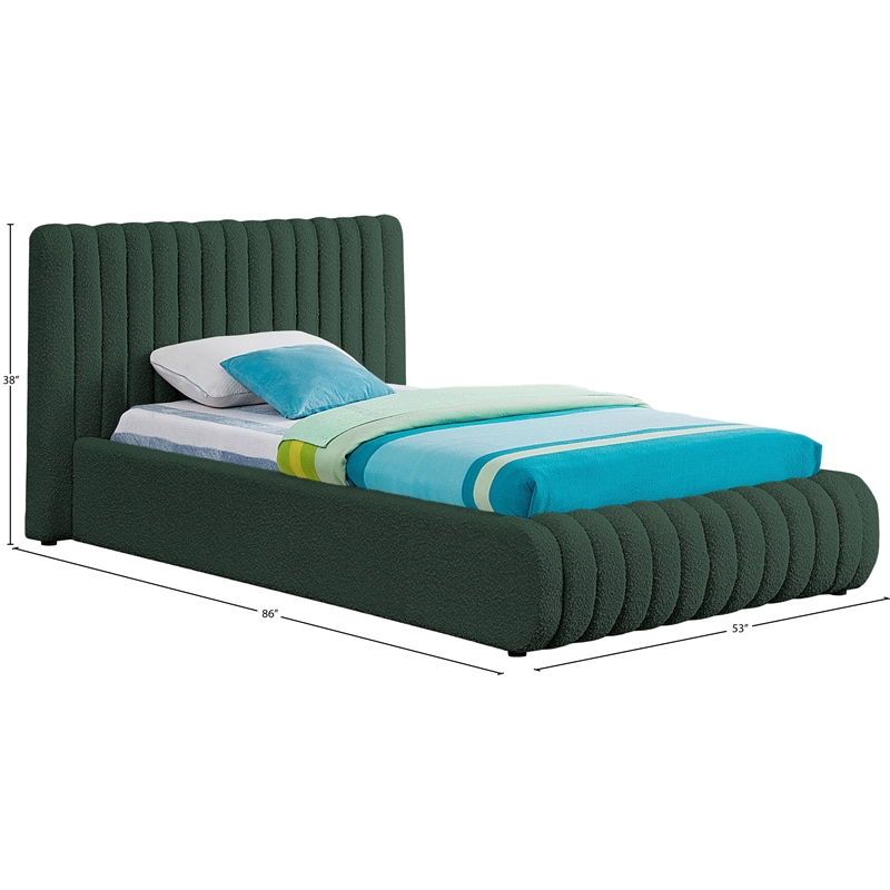 Meridian Furniture Nash Green Boucle Fabric Twin Bed