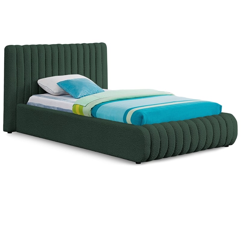 Meridian Furniture Nash Green Boucle Fabric Twin Bed