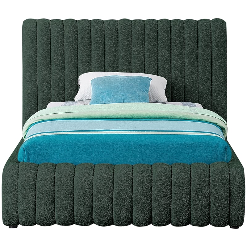 Meridian Furniture Nash Green Boucle Fabric Twin Bed
