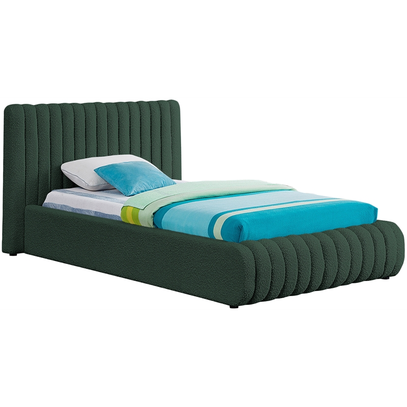 Meridian Furniture Nash Green Boucle Fabric Twin Bed