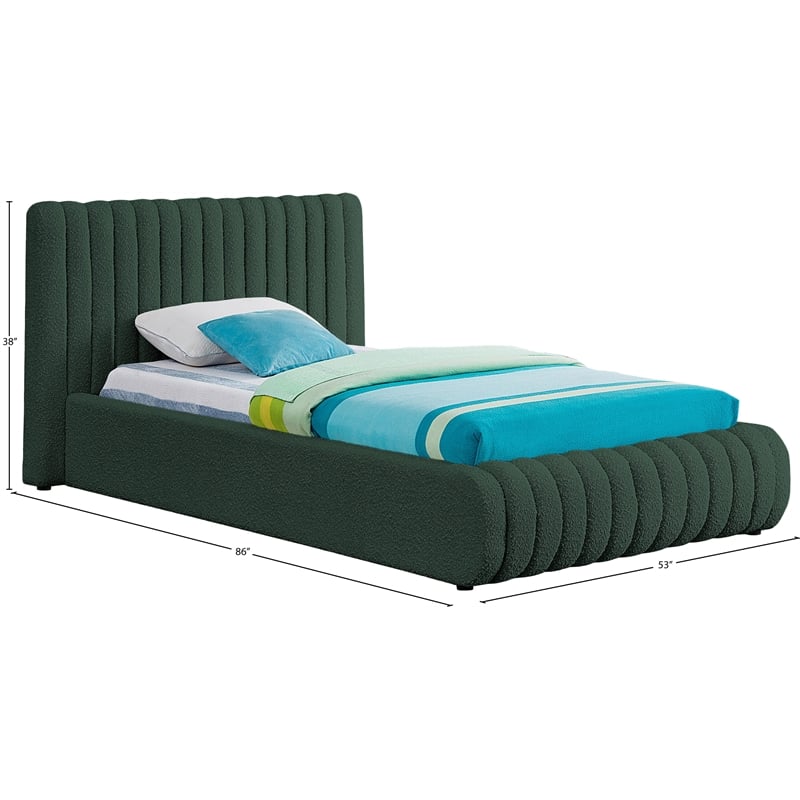 Meridian Furniture Nash Green Boucle Fabric Twin Bed