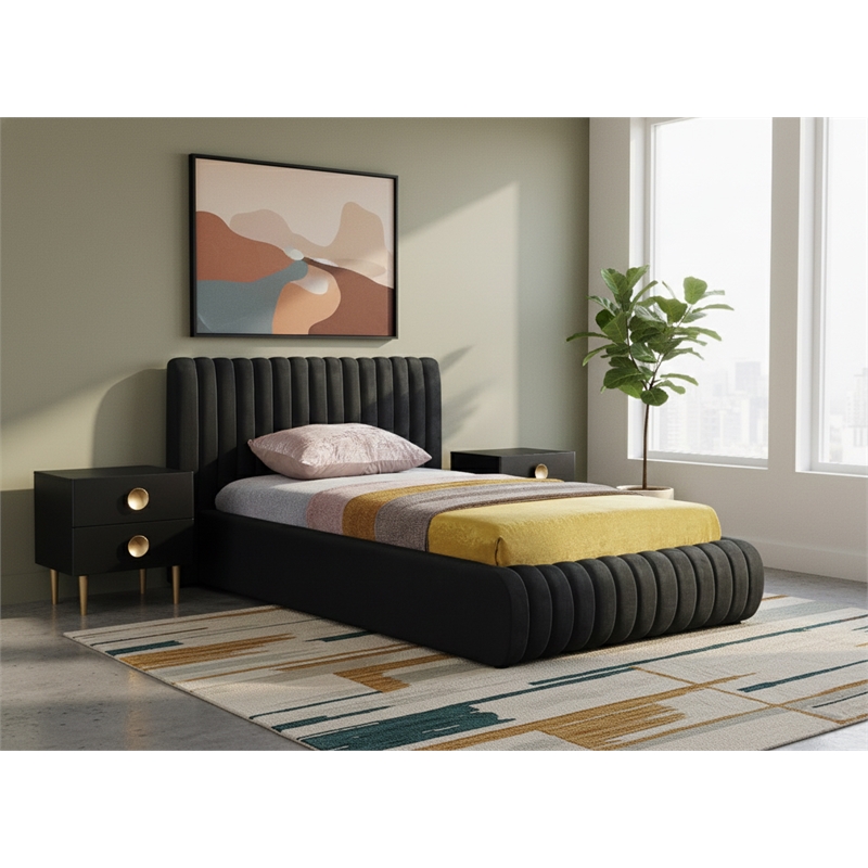 Meridian Furniture Nico Black Velvet Twin Bed