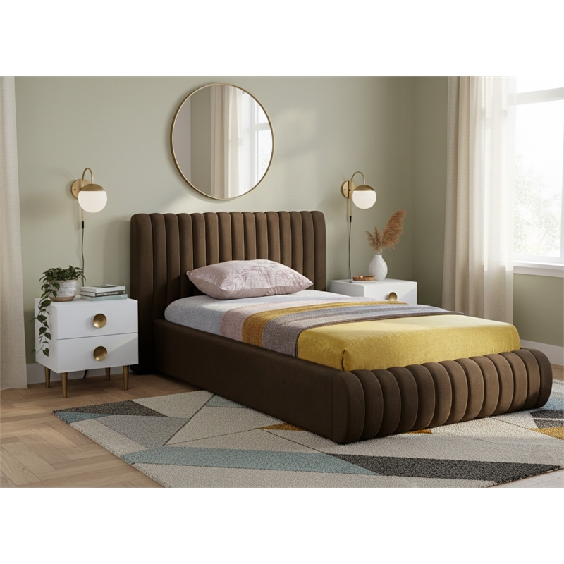 Meridian Furniture Nico Brown Velvet Twin Bed