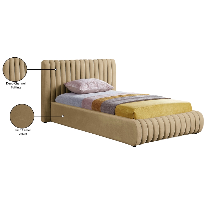 Meridian Furniture Nico Camel Velvet Twin Bed