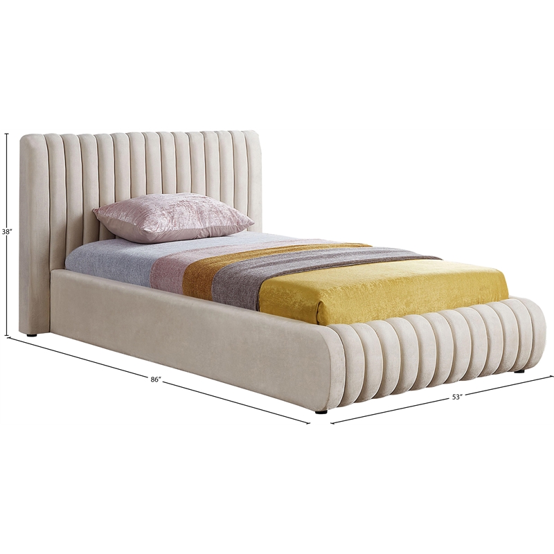 Meridian Furniture Nico Cream Velvet Twin Bed