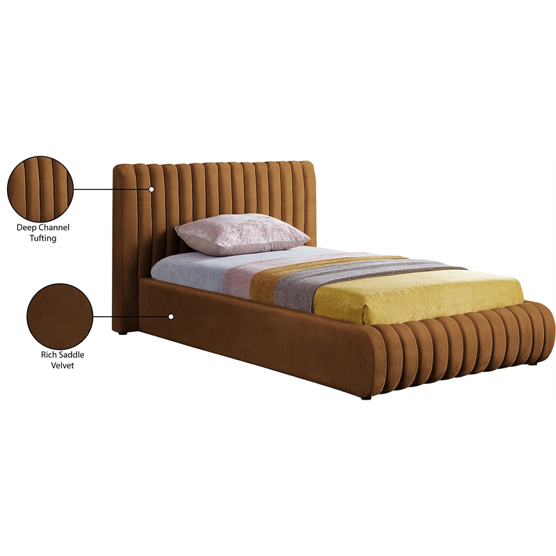 Meridian Furniture Nico Saddle Velvet Twin Bed