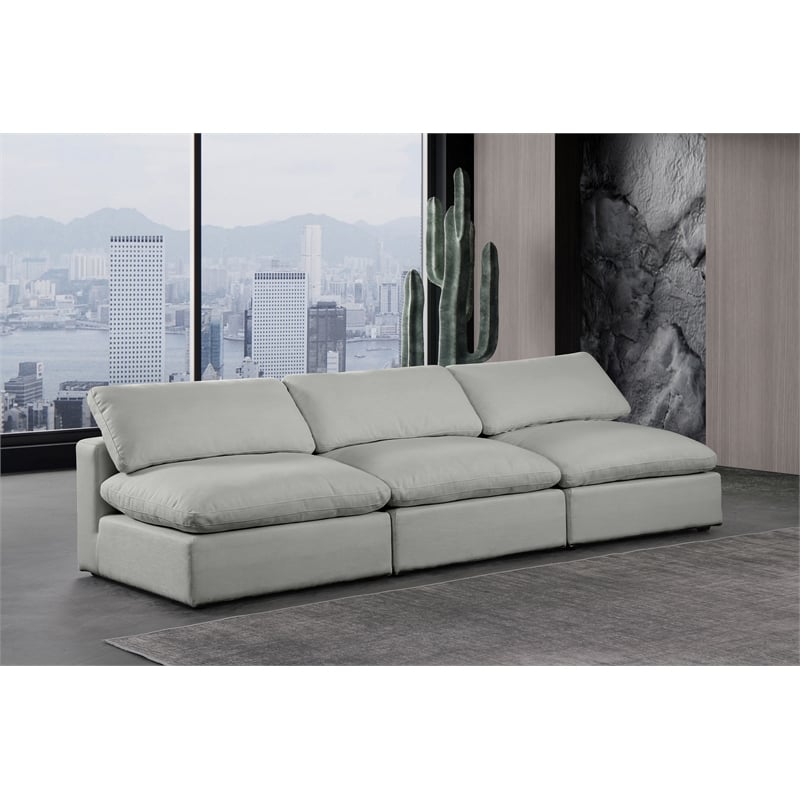 Meridian Furniture Comfy Grey Linen Textured Fabric 3-Pc. Modular Sofa