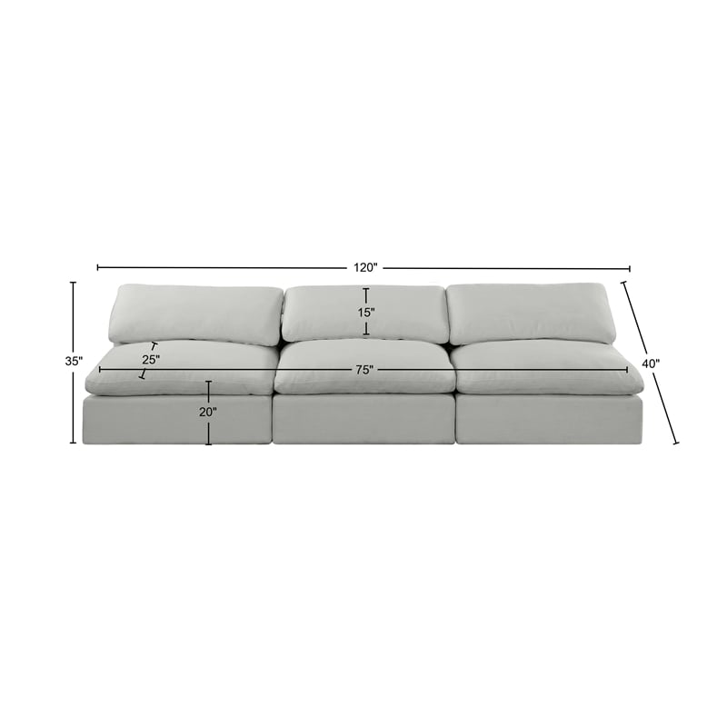 Meridian Furniture Comfy Grey Linen Textured Fabric 3-Pc. Modular Sofa