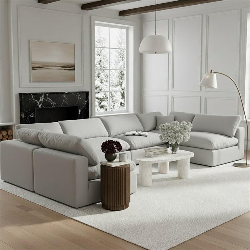 meridian furniture comfy grey linen textured fabric 6-pc. modular sectional