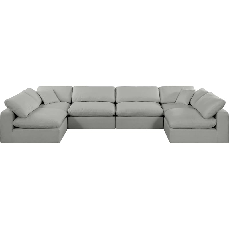 meridian furniture comfy grey linen textured fabric 6-pc. modular sectional