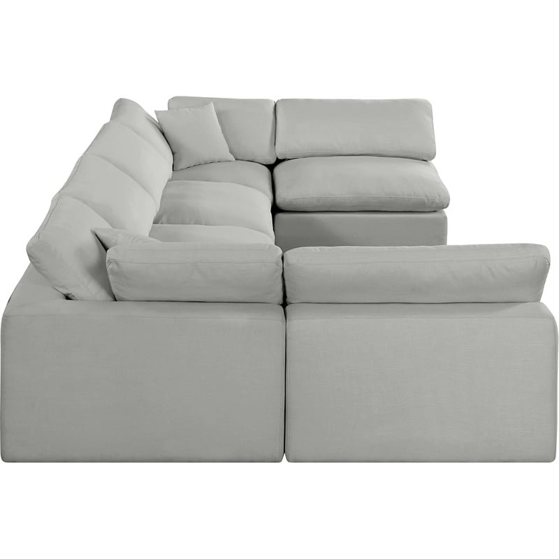 meridian furniture comfy grey linen textured fabric 6-pc. modular sectional