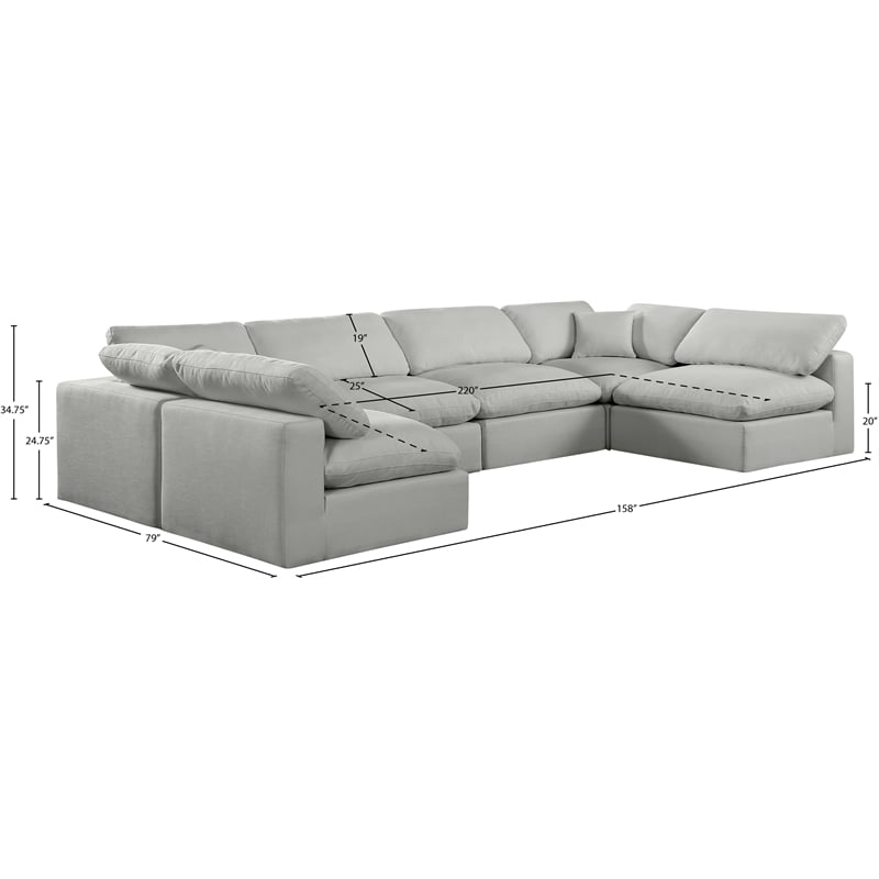 meridian furniture comfy grey linen textured fabric 6-pc. modular sectional