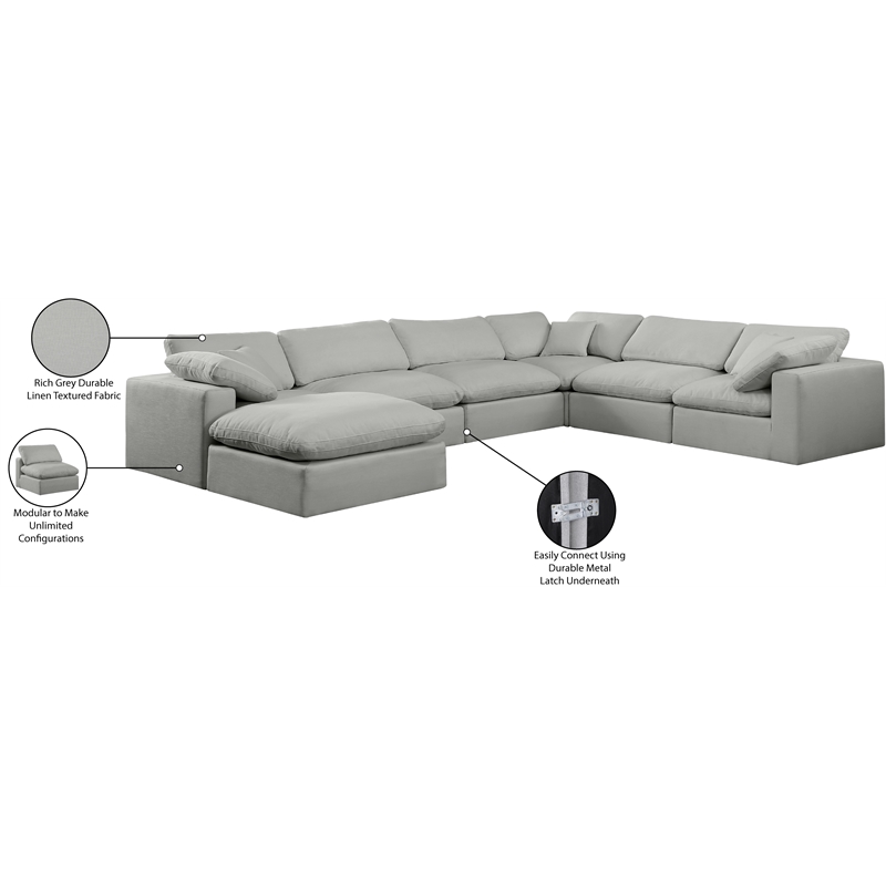 Meridian Furniture Comfy Grey Linen Textured Fabric 7-Pc. Modular Sectional
