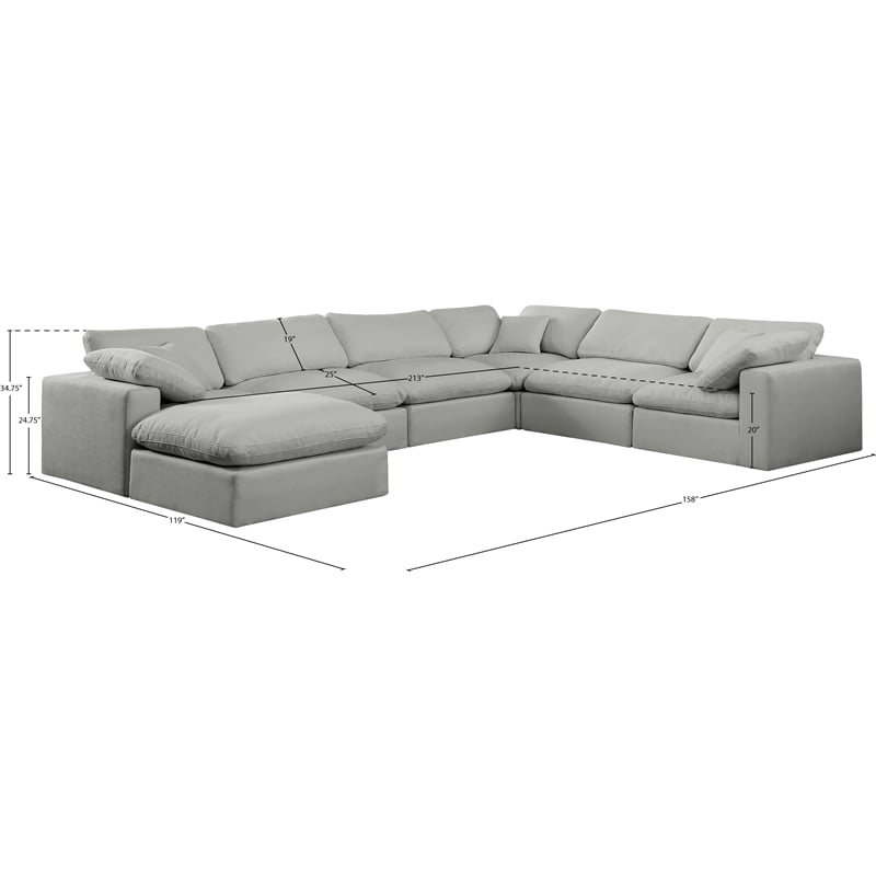 Meridian Furniture Comfy Grey Linen Textured Fabric 7-Pc. Modular Sectional