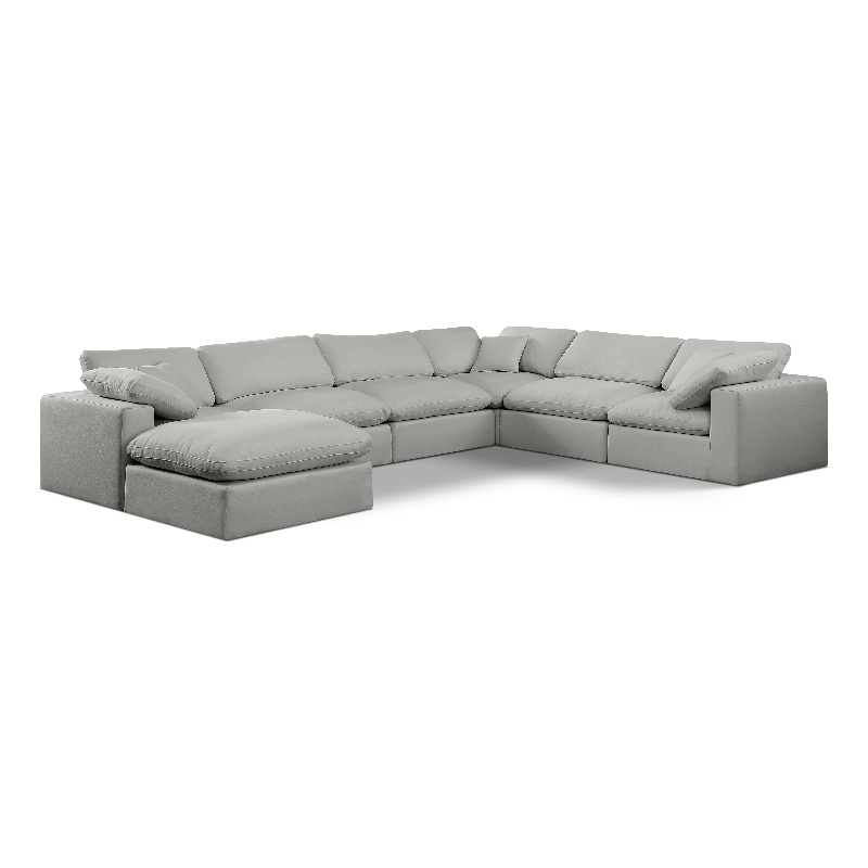 Meridian Furniture Comfy Grey Linen Textured Fabric 7-Pc. Modular Sectional