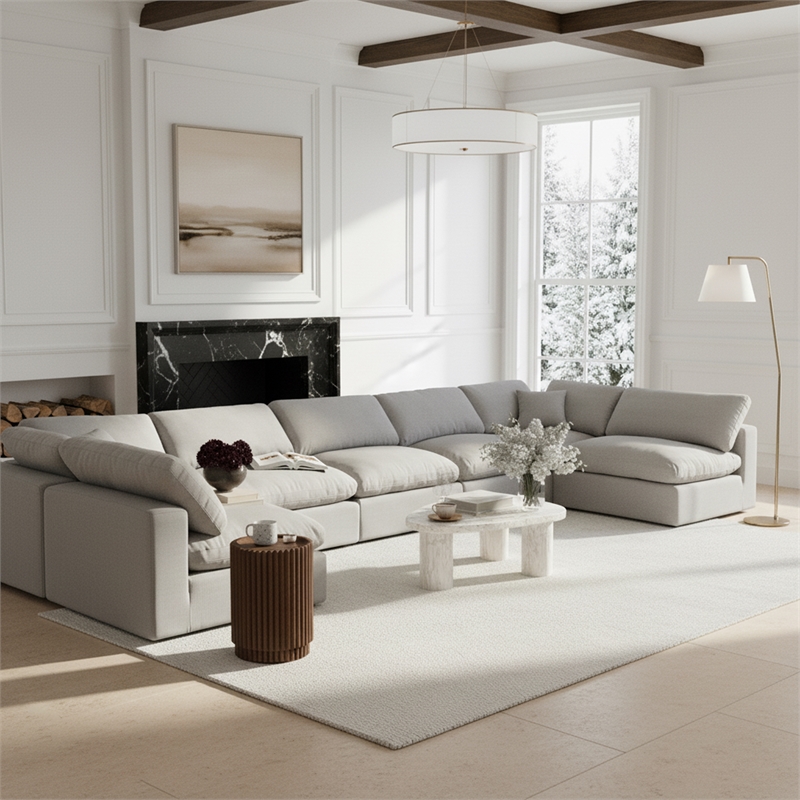 Meridian Furniture Comfy Grey Linen Textured Fabric 7-Pc. Modular Sectional